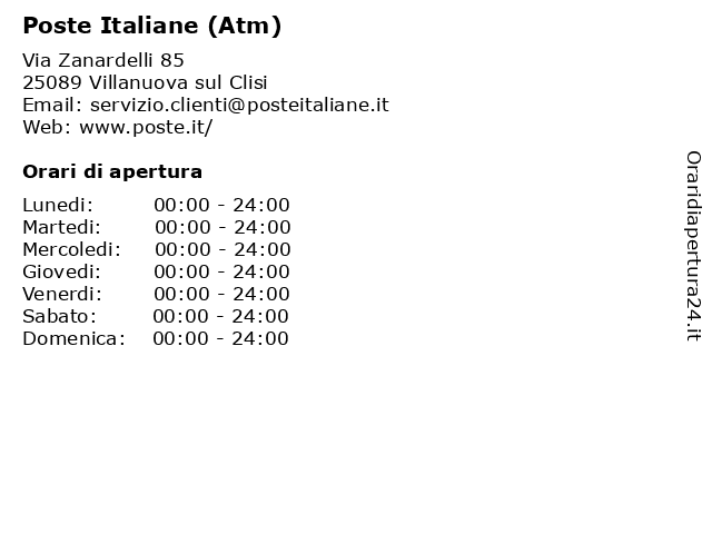 Poste Italiane (Atm) a Villanuova sul Clisi: indirizzo e orari di apertura