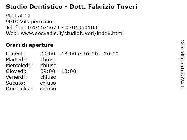 Studio Dentistico - Dott. Fabrizio Tuveri a Villaperuccio: indirizzo e orari di apertura