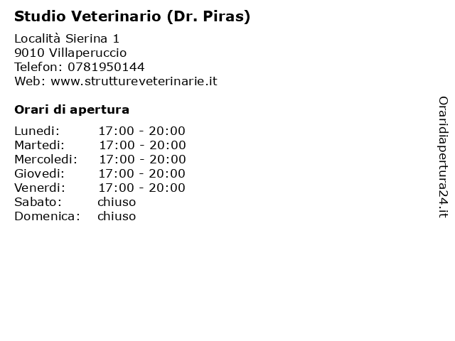 Studio Veterinario (Dr. Piras) a Villaperuccio: indirizzo e orari di apertura