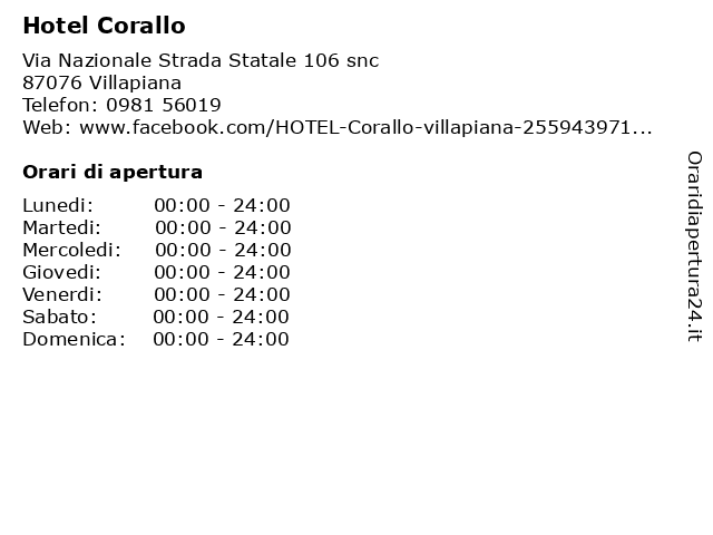 Hotel Corallo a Villapiana: indirizzo e orari di apertura