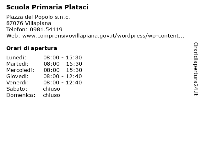 Scuola Primaria Plataci a Villapiana: indirizzo e orari di apertura
