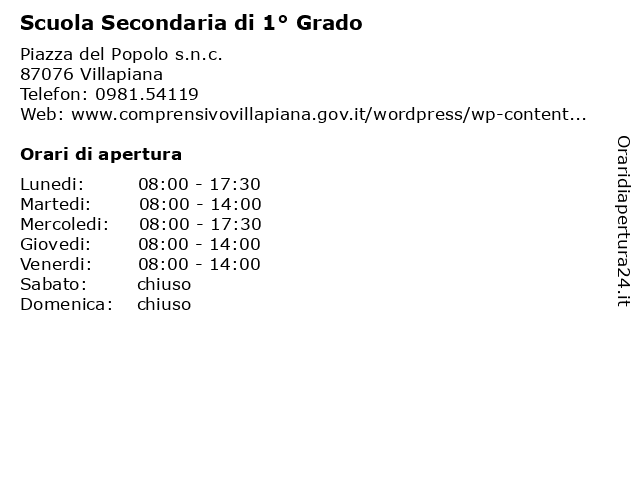 Scuola Secondaria di 1° Grado a Villapiana: indirizzo e orari di apertura