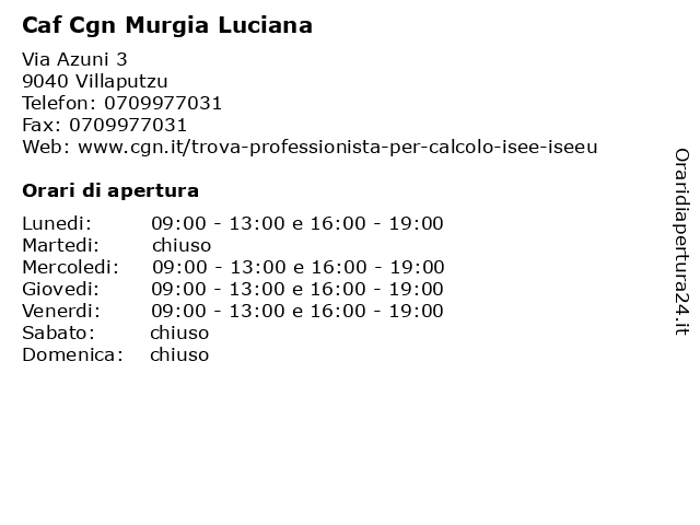 Caf Cgn Murgia Luciana a Villaputzu: indirizzo e orari di apertura