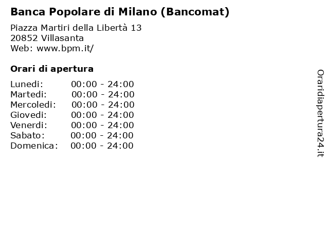 Banca Popolare di Milano (Bancomat) a Villasanta: indirizzo e orari di apertura