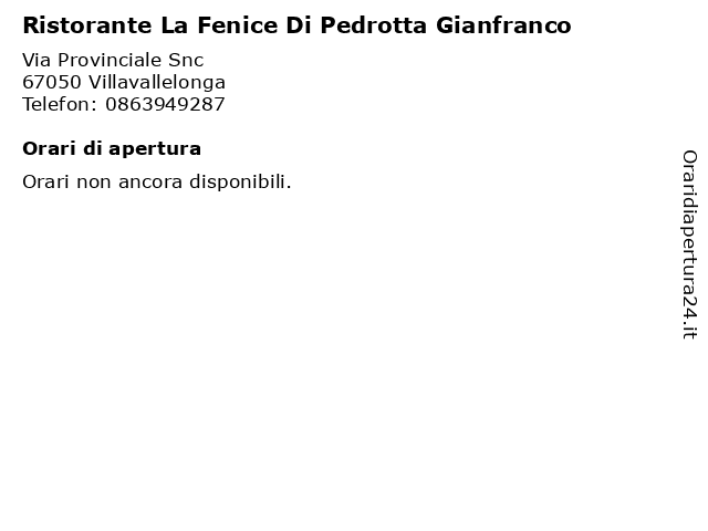 Ristorante La Fenice Di Pedrotta Gianfranco a Villavallelonga: indirizzo e orari di apertura