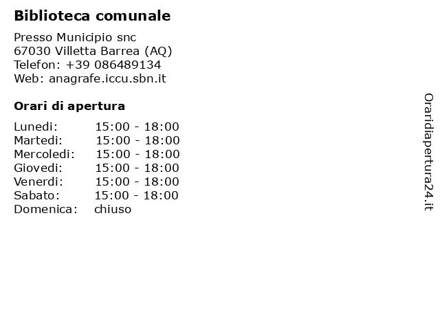 Biblioteca comunale a Villetta Barrea (AQ): indirizzo e orari di apertura
