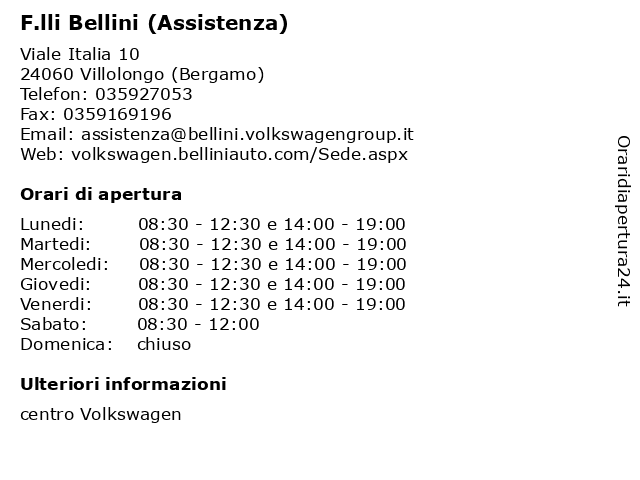 F.lli Bellini (Assistenza) a Villolongo (Bergamo): indirizzo e orari di apertura