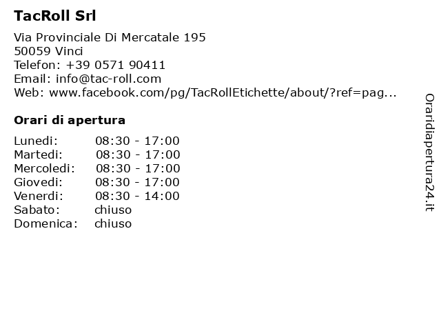 ᐅ Orari Tacroll Srl Via Provinciale Di Mercatale 195 Vinci