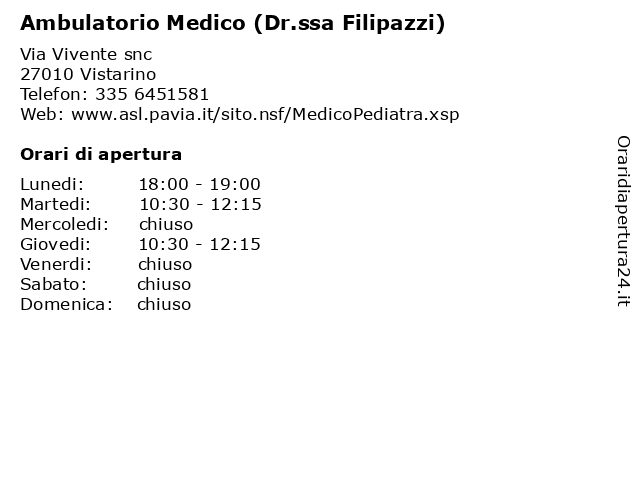 Ambulatorio Medico (Dr.ssa Filipazzi) a Vistarino: indirizzo e orari di apertura
