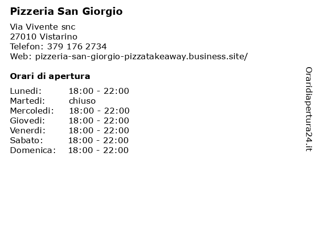 Pizzeria San Giorgio a Vistarino: indirizzo e orari di apertura