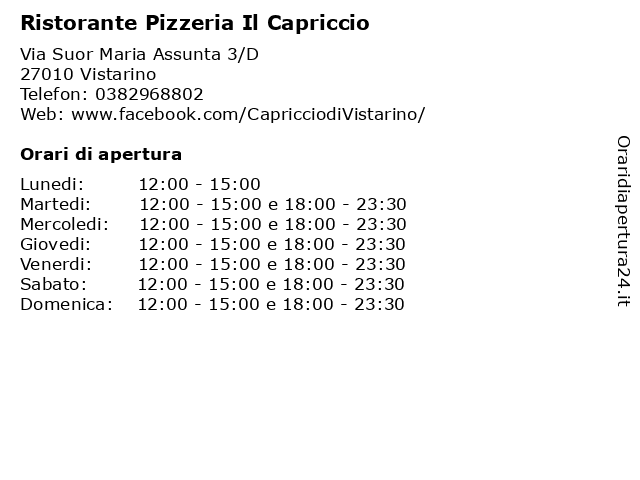 Ristorante Pizzeria Il Capriccio a Vistarino: indirizzo e orari di apertura
