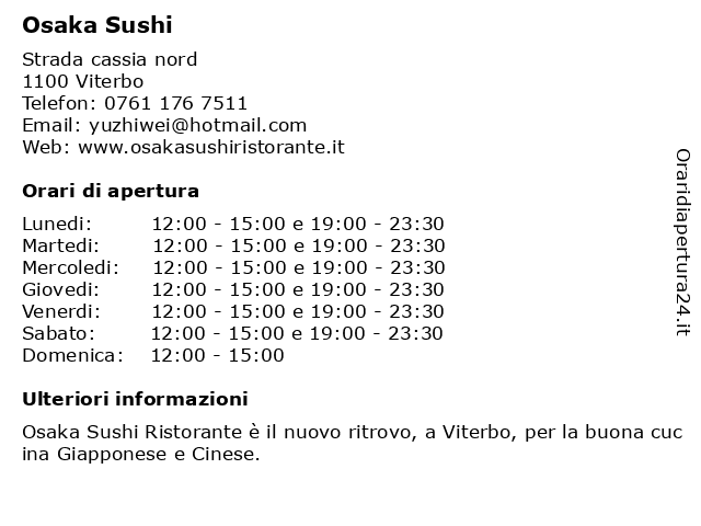 Osaka Sushi a Viterbo: indirizzo e orari di apertura