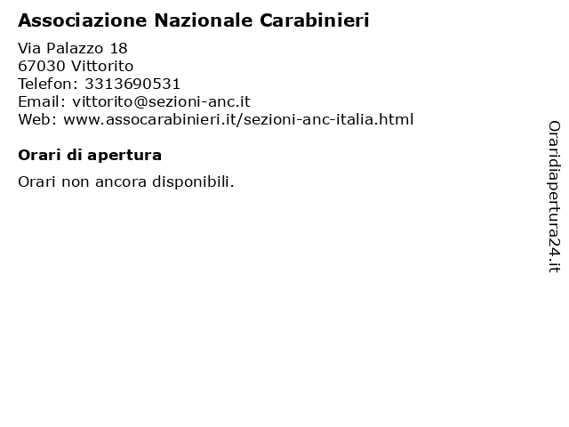 Associazione Nazionale Carabinieri a Vittorito: indirizzo e orari di apertura