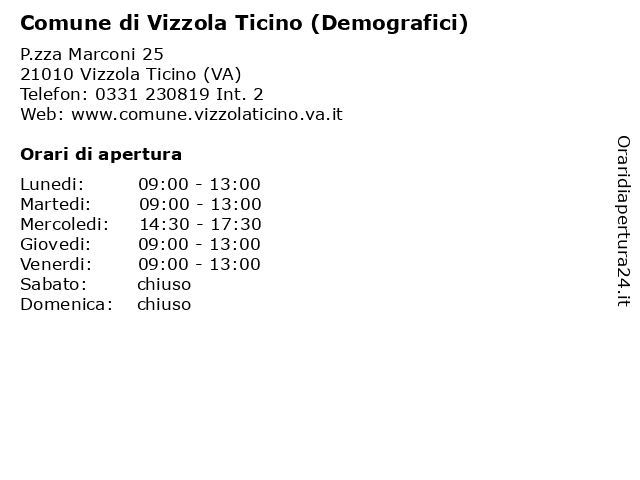 Comune di Vizzola Ticino (Demografici) a Vizzola Ticino (VA): indirizzo e orari di apertura