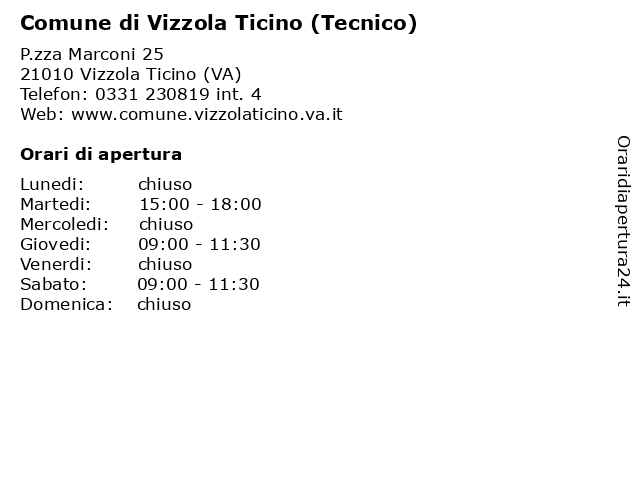 Comune di Vizzola Ticino (Tecnico) a Vizzola Ticino (VA): indirizzo e orari di apertura