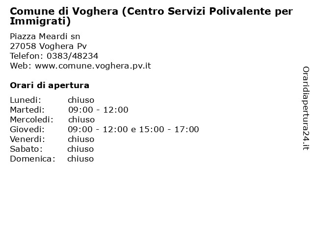 Comune di Voghera (Centro Servizi Polivalente per Immigrati) a Voghera Pv: indirizzo e orari di apertura