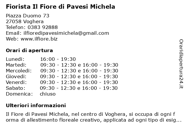 Fiorista Il Fiore di Pavesi Michela a Voghera: indirizzo e orari di apertura