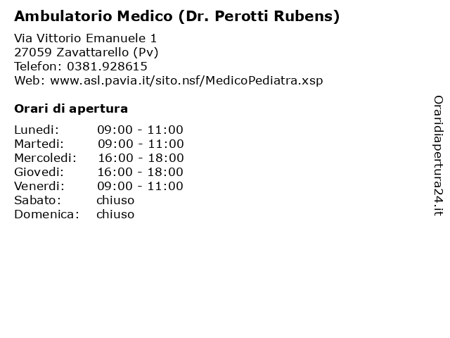 Ambulatorio Medico (Dr. Perotti Rubens) a Zavattarello (Pv): indirizzo e orari di apertura