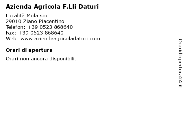 Azienda Agricola F.Lli Daturi a Ziano Piacentino: indirizzo e orari di apertura