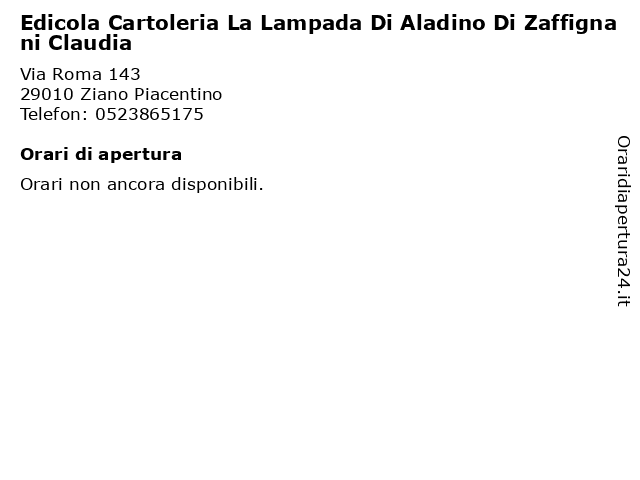 Edicola Cartoleria La Lampada Di Aladino Di Zaffignani Claudia a Ziano Piacentino: indirizzo e orari di apertura