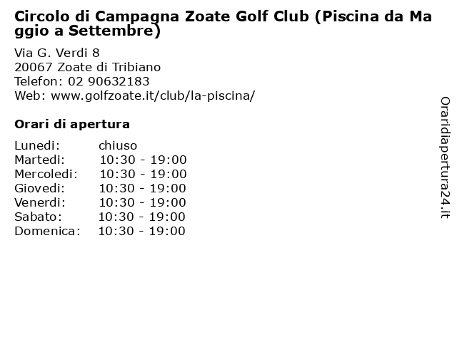 Circolo di Campagna Zoate Golf Club (Piscina da Maggio a Settembre) a Zoate di Tribiano: indirizzo e orari di apertura