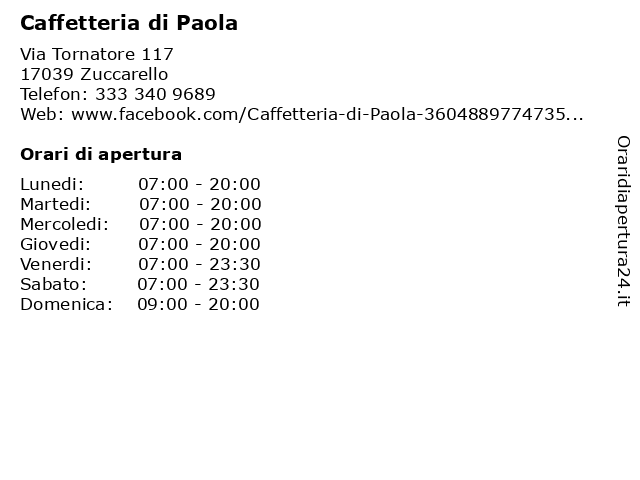 Caffetteria di Paola a Zuccarello: indirizzo e orari di apertura